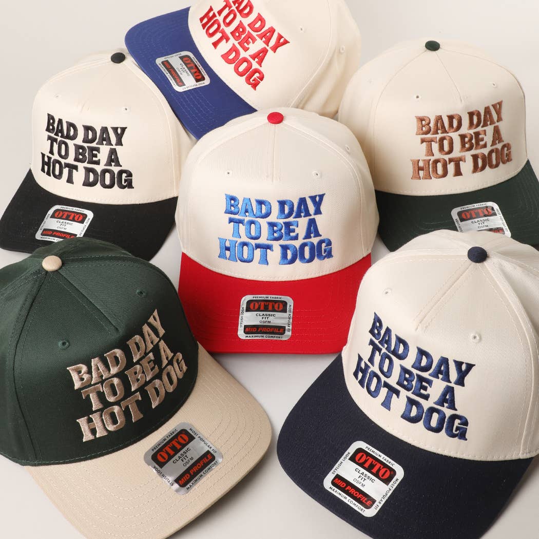 BAD DAY TO BE A HOT DOG Embroidered Trucker Hat : RED/NATL / One Size