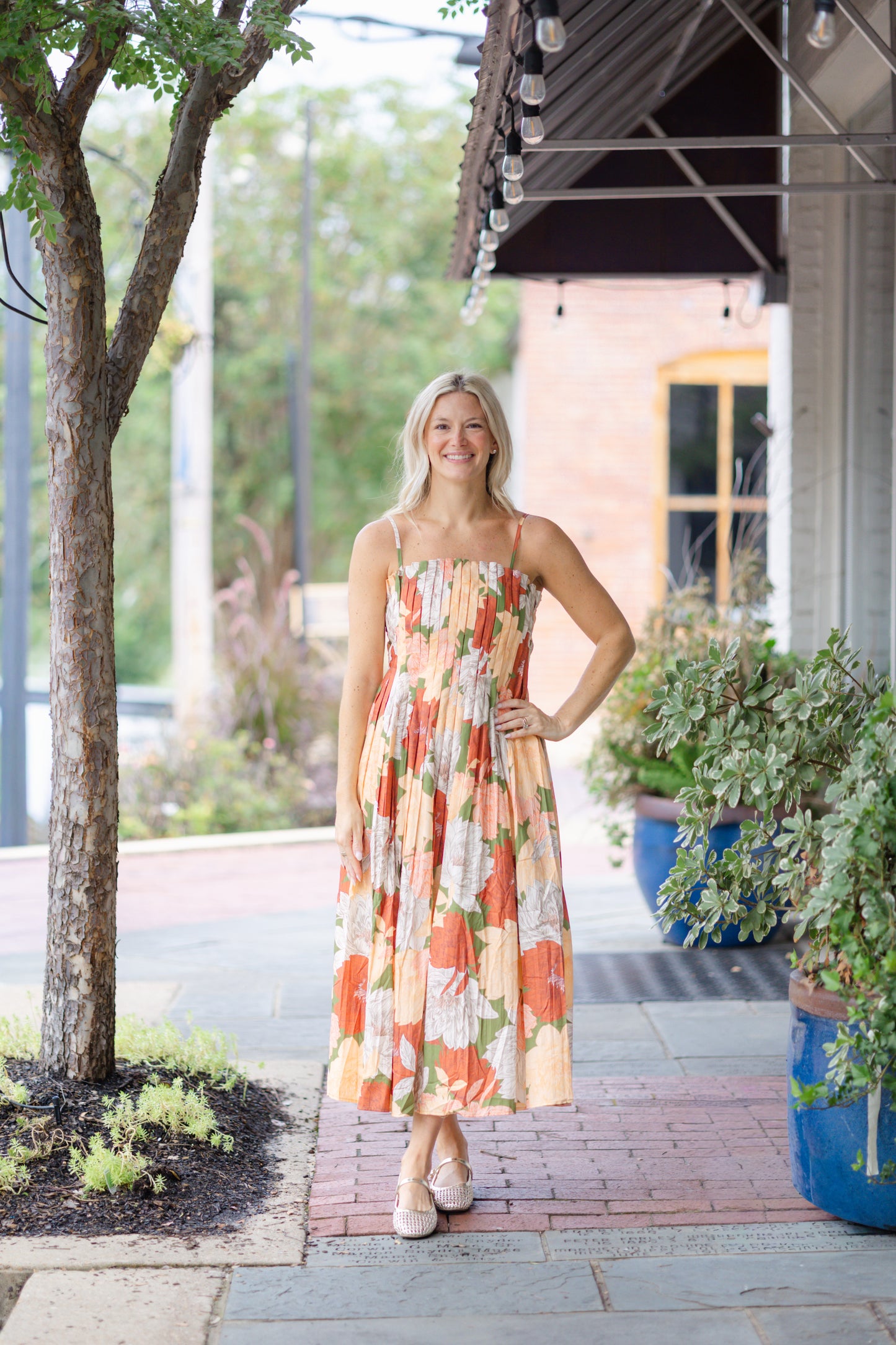 Floral Pleated Midi Dress