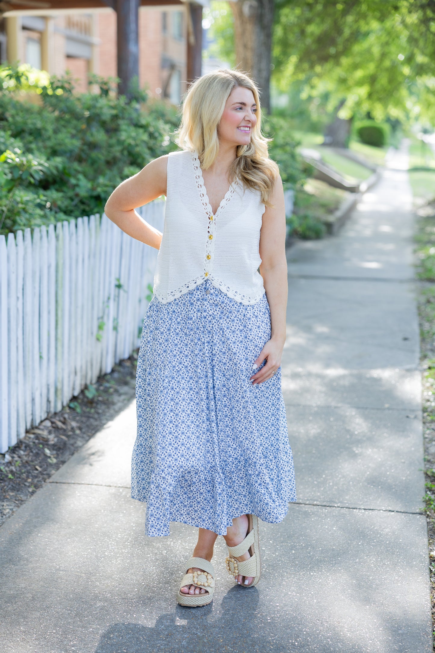 Button Flower Midi Skirt