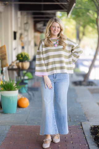 Matcha/Pink Stripe Sweater