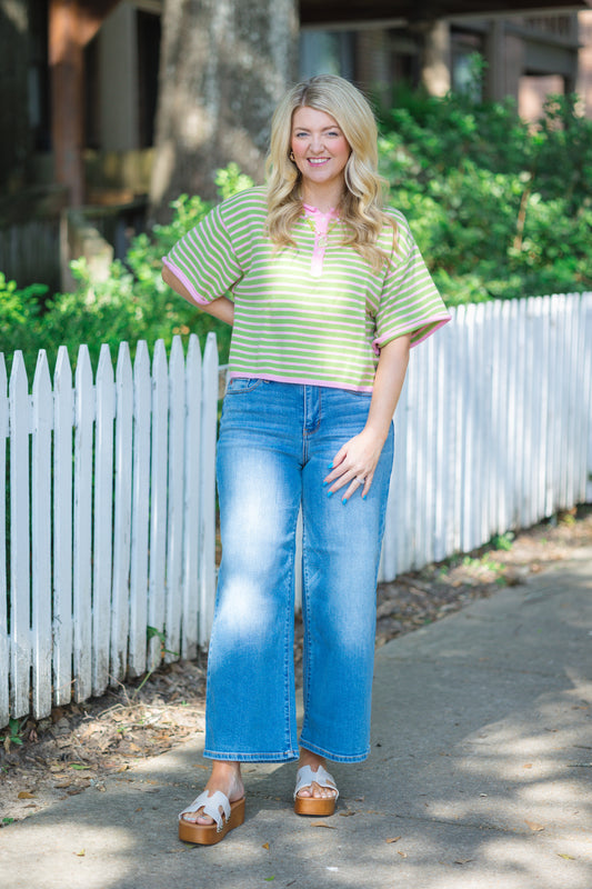 Matcha and Pink Stripe Sweater