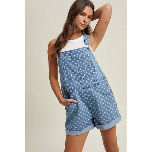 POLKA DOT DENIM SHORTALL / WL26-12589: DENIM DOT / S