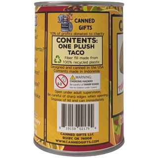 Tuesday the Canned Taco - Eco-Friendly Plush w/Funny Jokes: Pop Top + Plastic Lid & Shrink Band