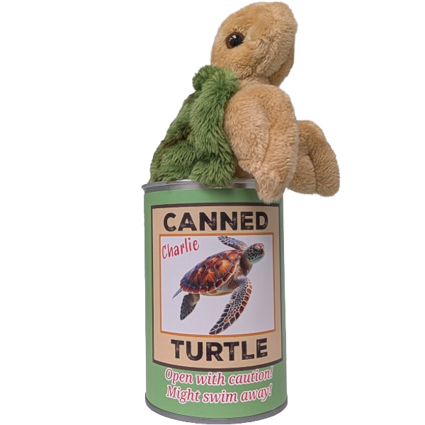 Canned Sea Turtle Stuffed Animal Plush w/Jokes | Unique Gift: Pop Top Lid