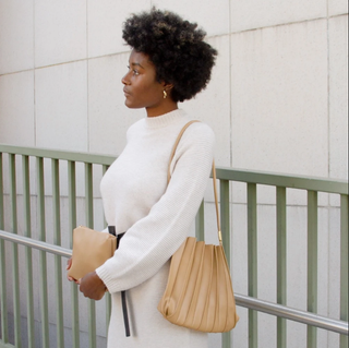 Carrie Taupe Pleated Vegan Lthr Shoulder Bag