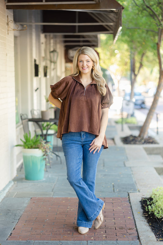 Brown Silk Flowy Blouse