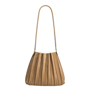Carrie Taupe Pleated Vegan Lthr Shoulder Bag