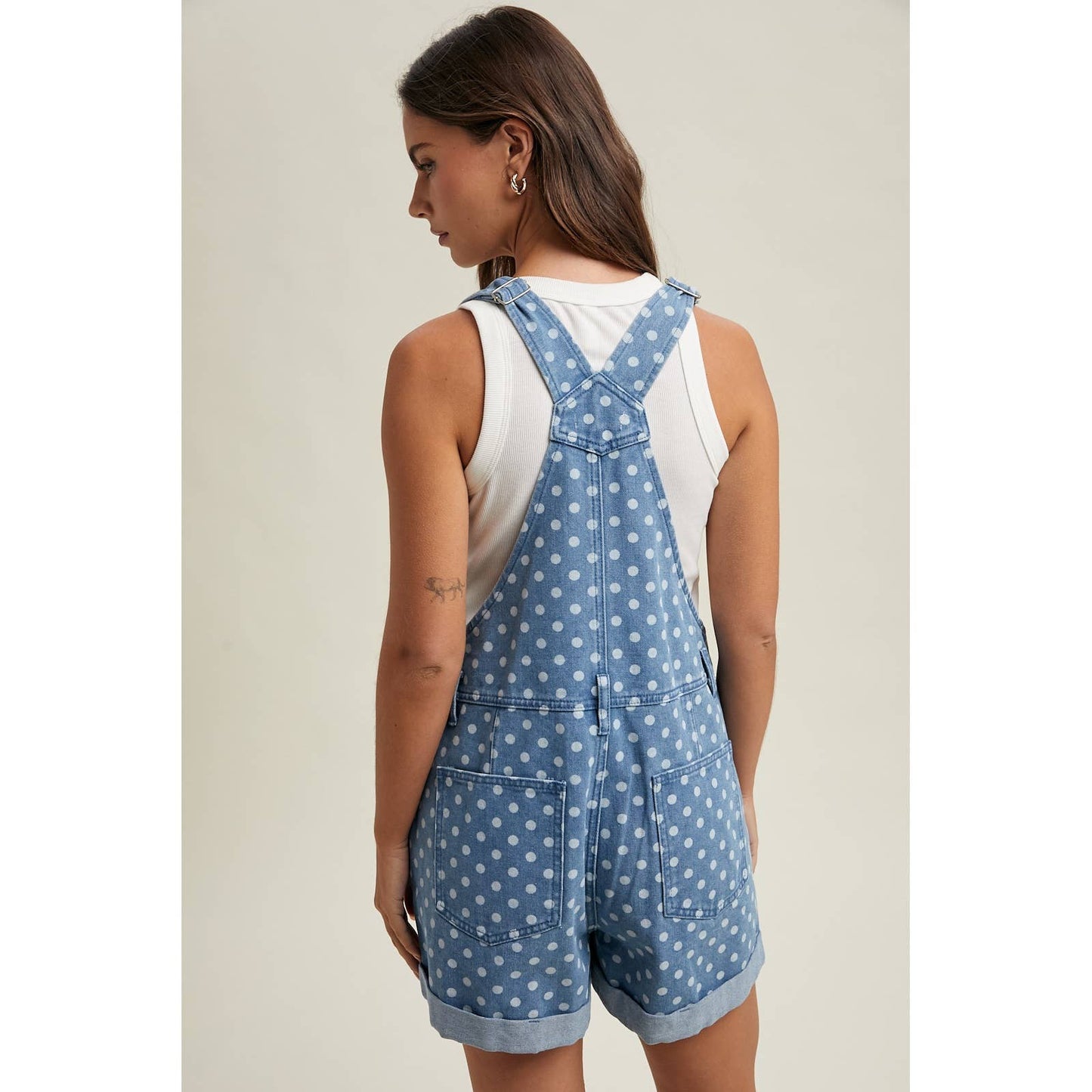 POLKA DOT DENIM SHORTALL / WL26-12589: DENIM DOT / S