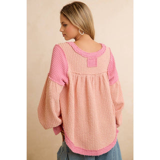 Waffle Knit Top Pink