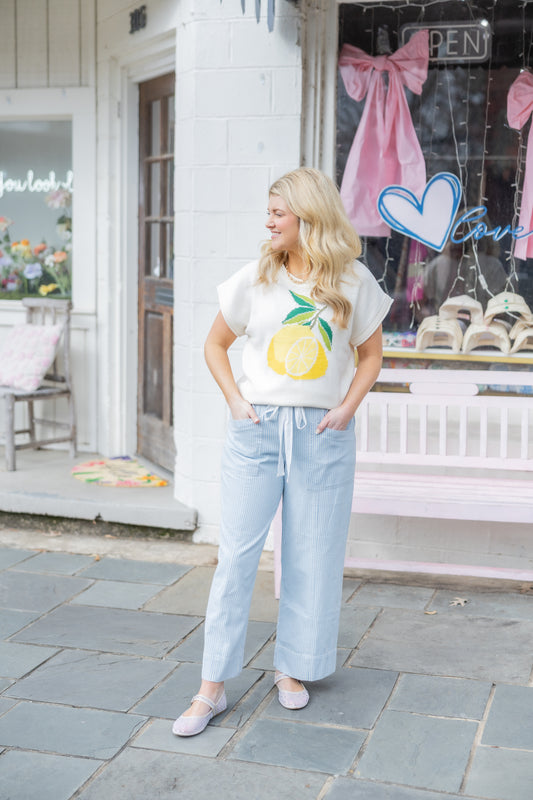 White and Blue Stripe Pants