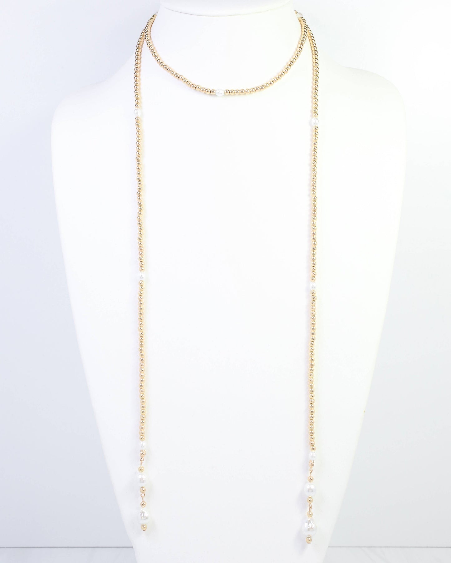 Kalina Beaded Pearl Wrap Necklace Gold