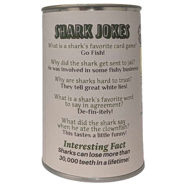 Canned Shark | Stuffed Animal Plush w/Jokes | Unique Gift: Pop Top Lid