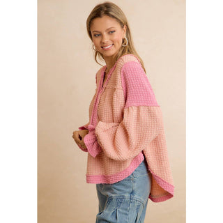 Waffle Knit Top Pink