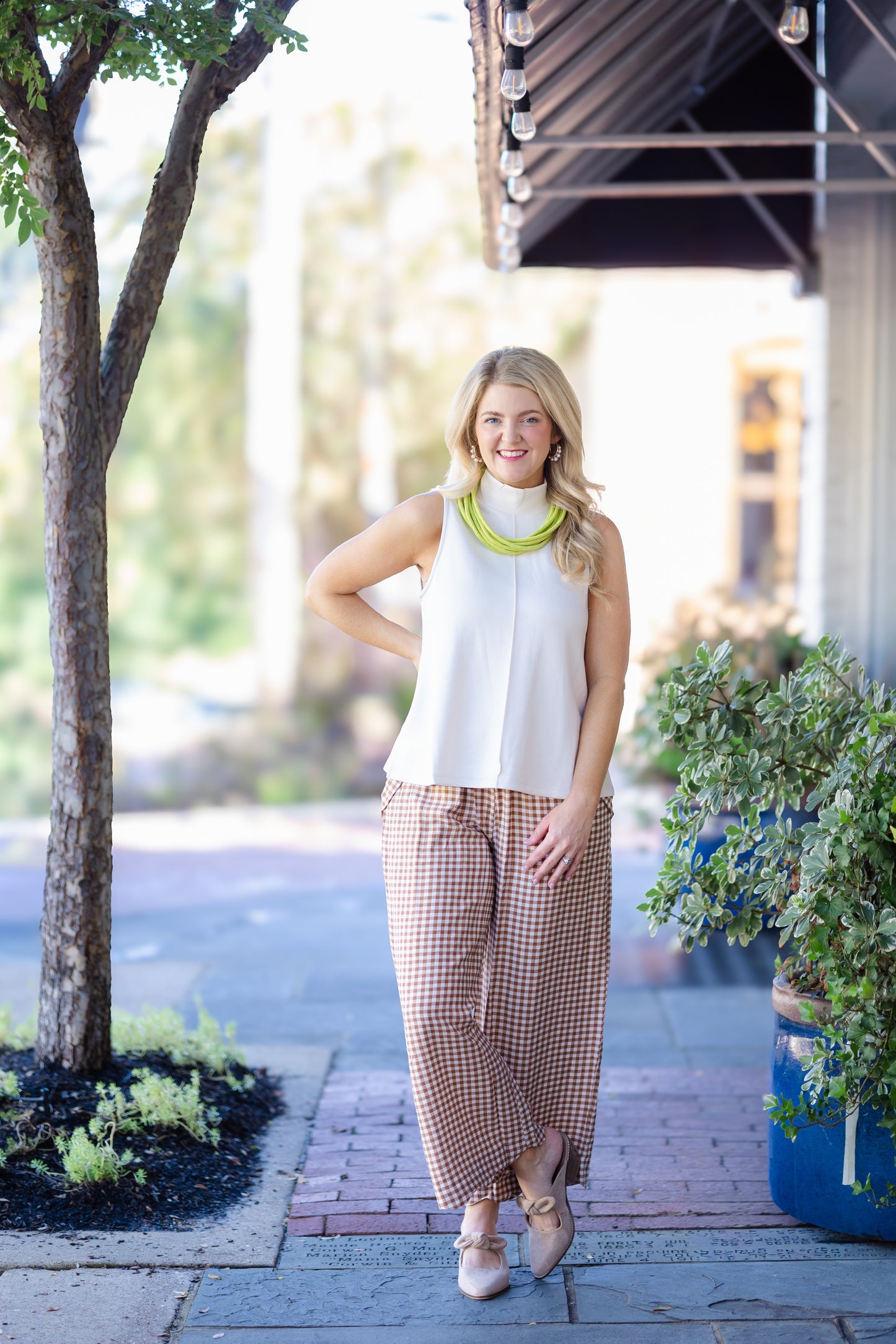 Scallop Trim Gingham Pant