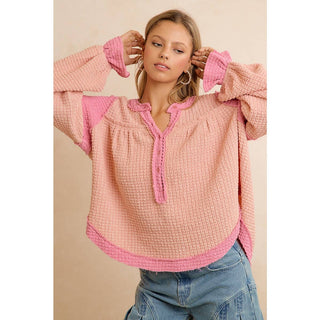 Waffle Knit Top Pink