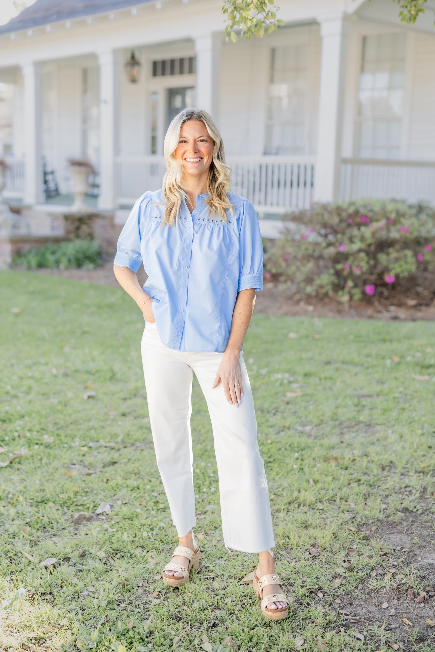 Blue Button top