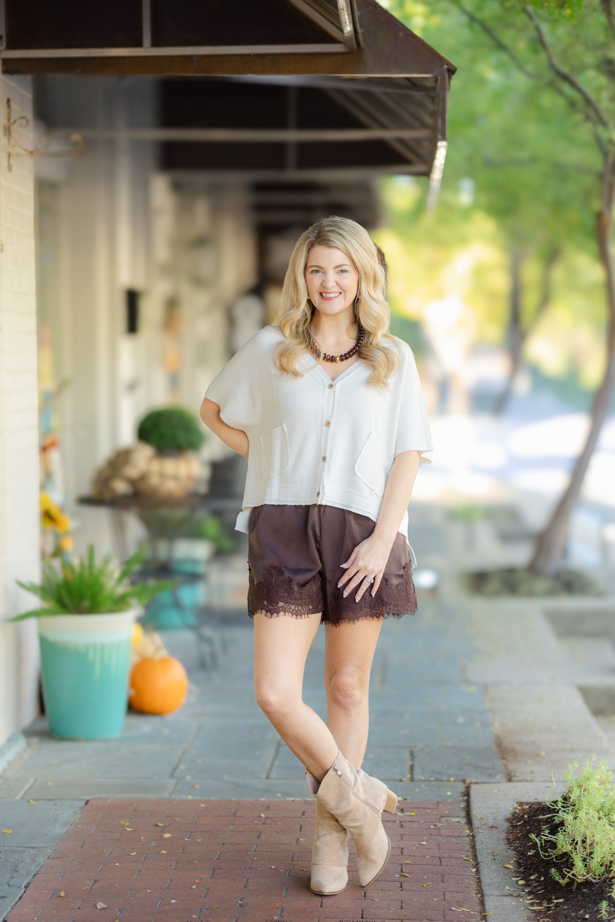 Brown Silk Lace Shorts