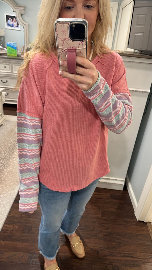 Pink Top With pattern sleeve