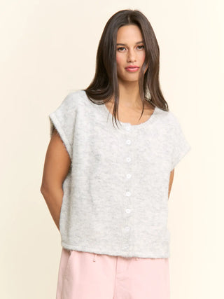 Gray Short Sleeve Fuzzy Sweater
