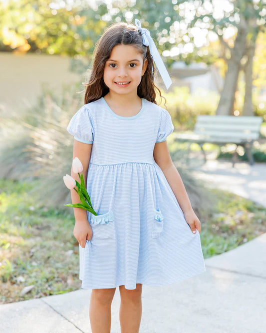 Light Blue and White Pocket Dress