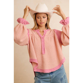 Waffle Knit Top Pink