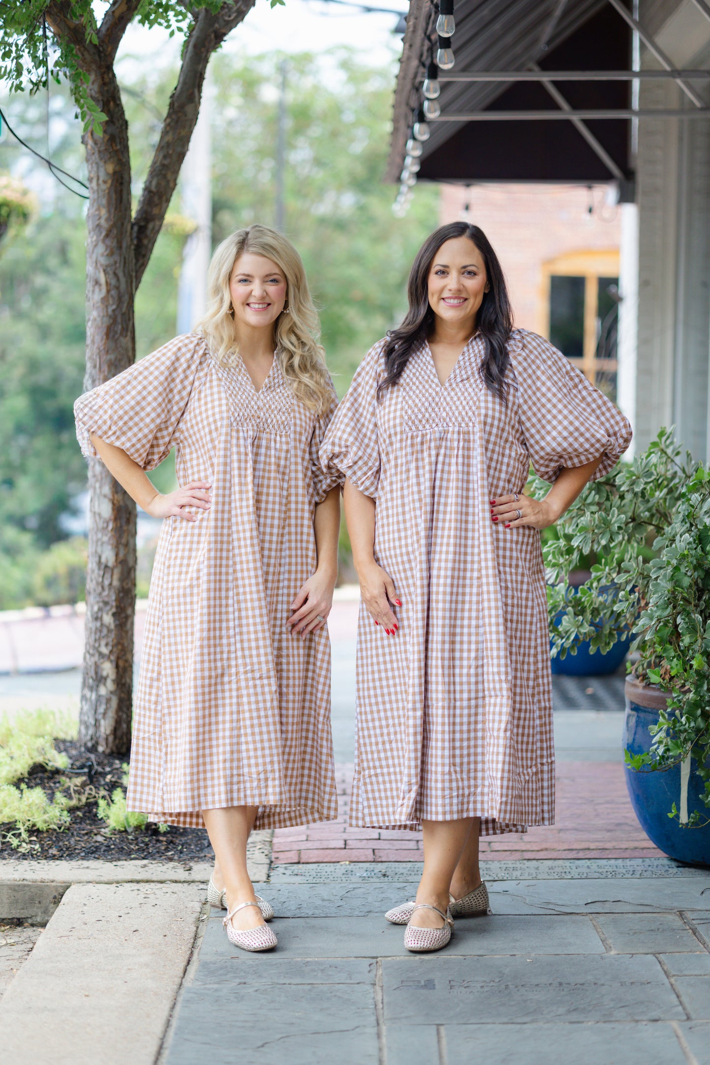 Brown Gingham Print Dress