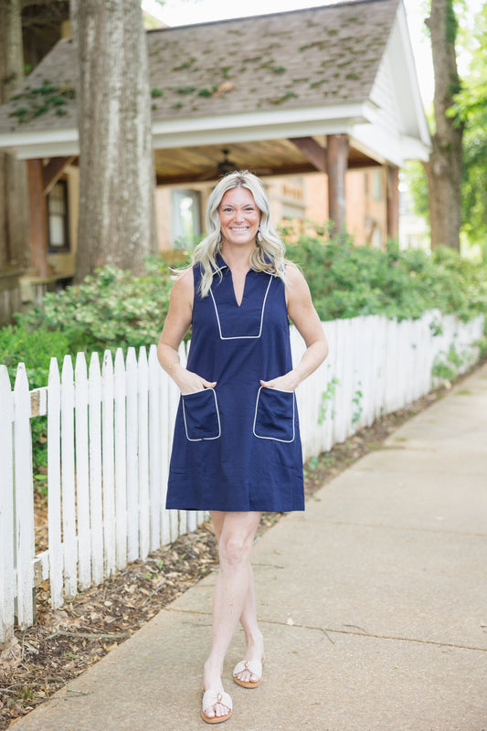 Navy Trimmed Dress