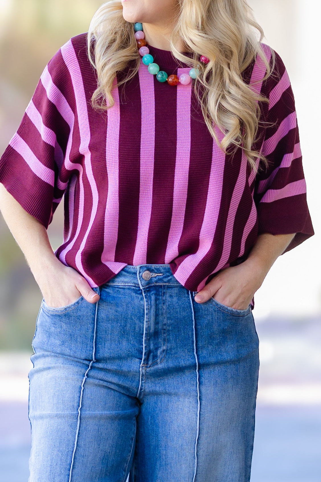 Brown and Magenta Stripe Top
