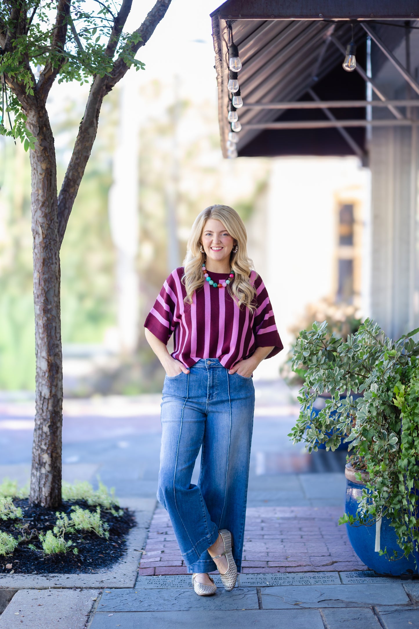 Brown and Magenta Stripe Top