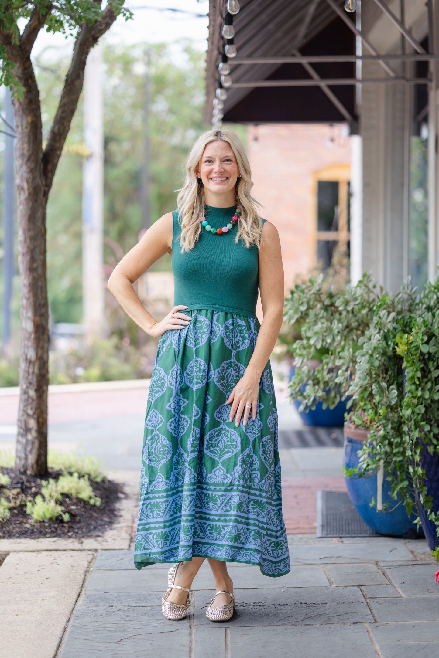 Hunter Green Printed Midi