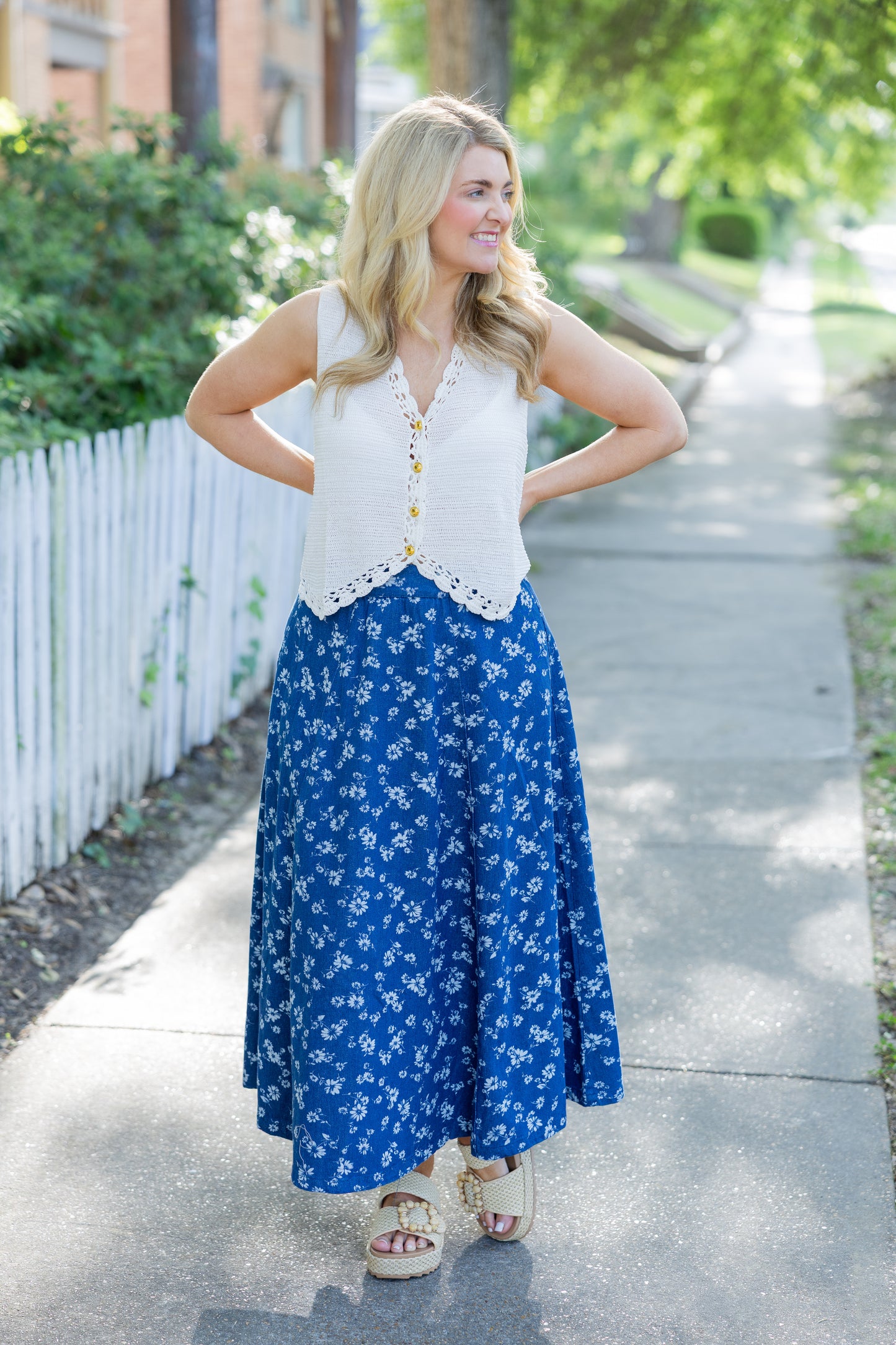 Denim floral skirt