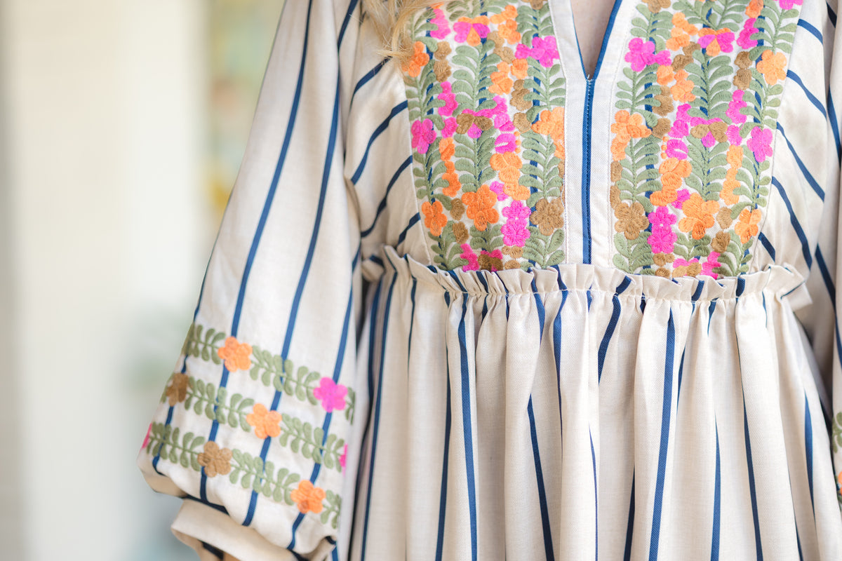 Oatmeal Floral Embroidered Maxi