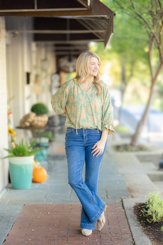Yellow and Green Bubble Hem Blouse