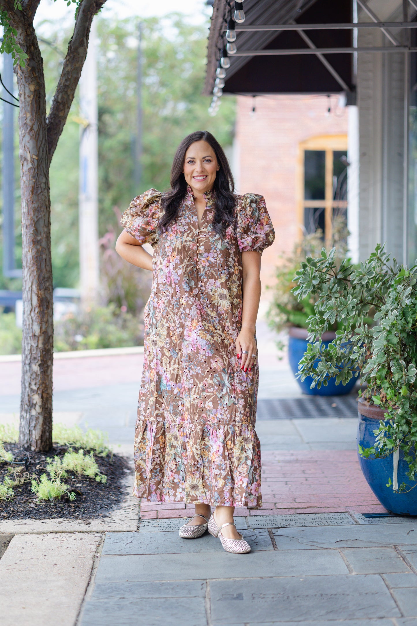 Curvy Eyelet Fall Floral Maxi