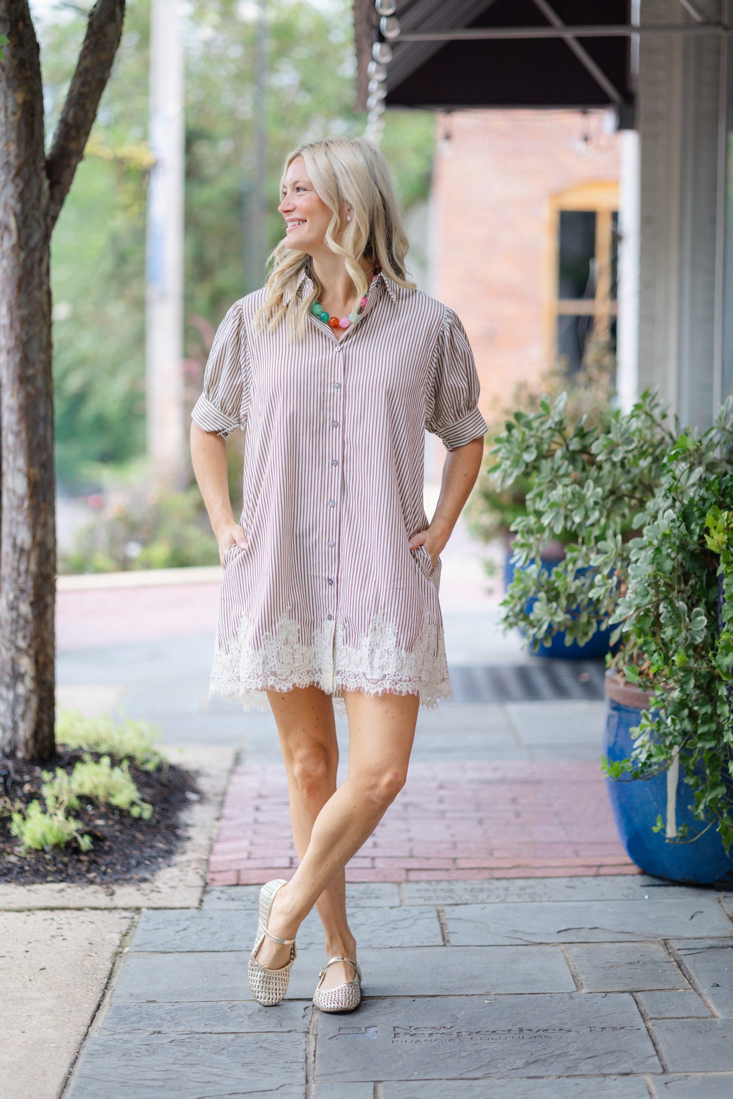 Lace Trim Stripe Dress