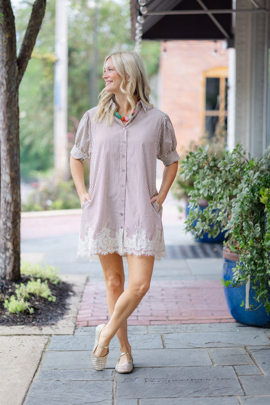 Lace Trim Stripe Dress