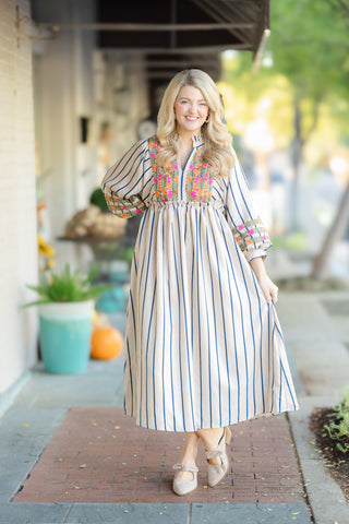 Oatmeal Floral Embroidered Maxi