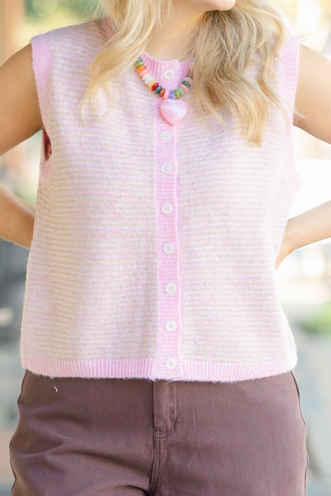 Pink and Brown Stripe Sweater Vest