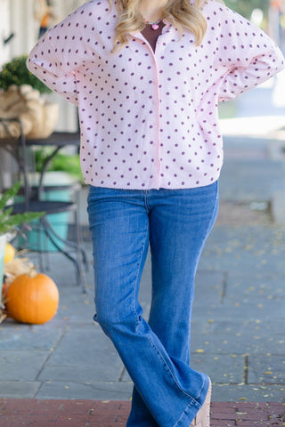 Cozy Brown and Pink Dot Cardi