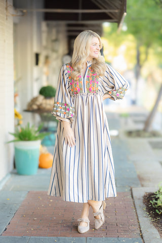 Oatmeal Floral Embroidered Maxi