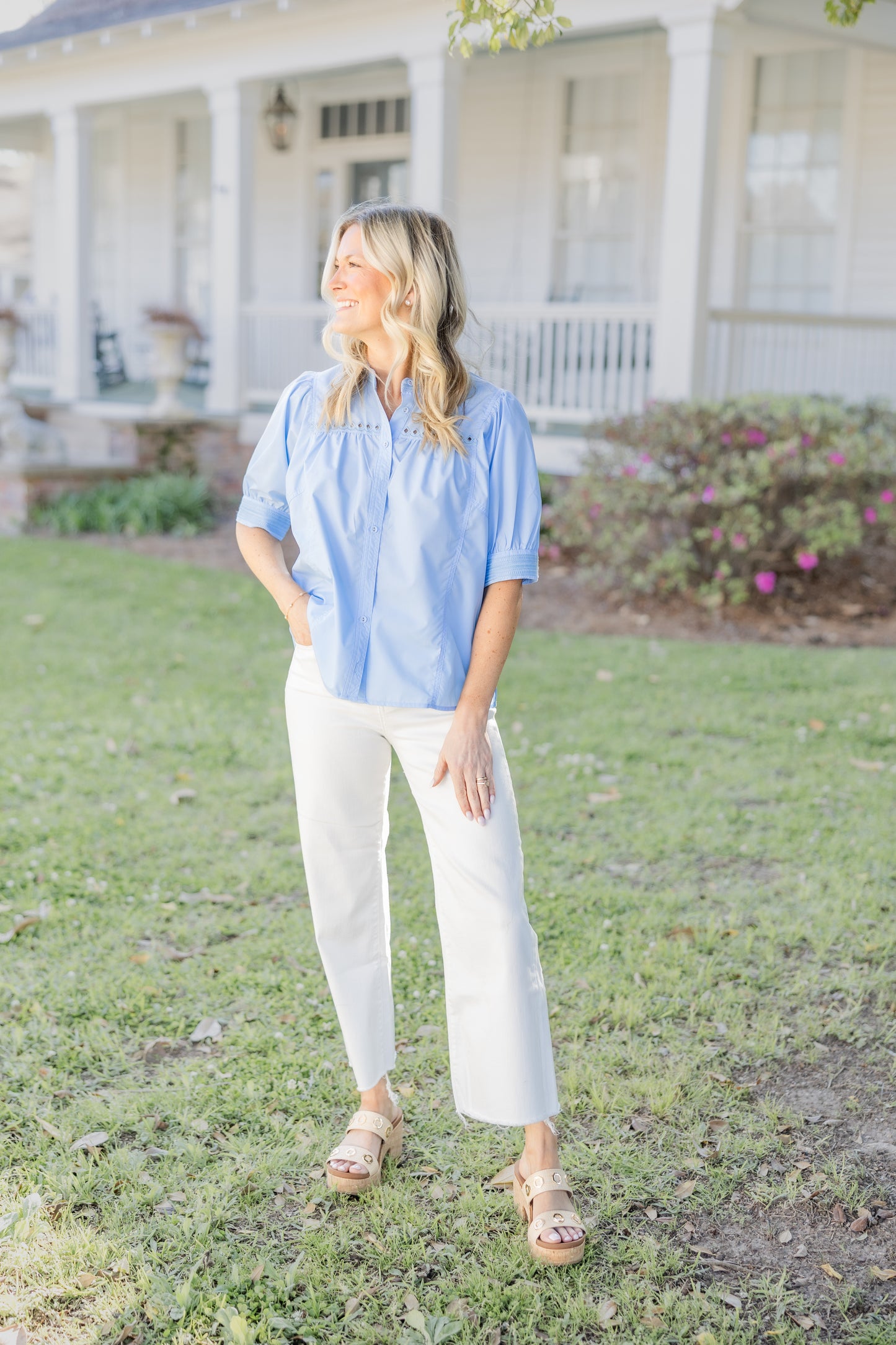 Blue Button top