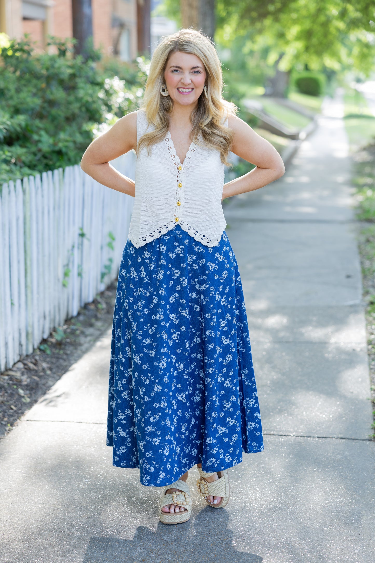 Denim floral skirt