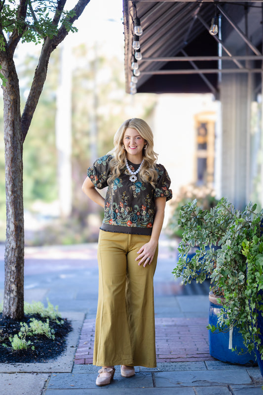 Brown Embroidered Top