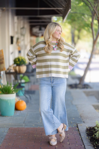 Matcha/Pink Stripe Sweater