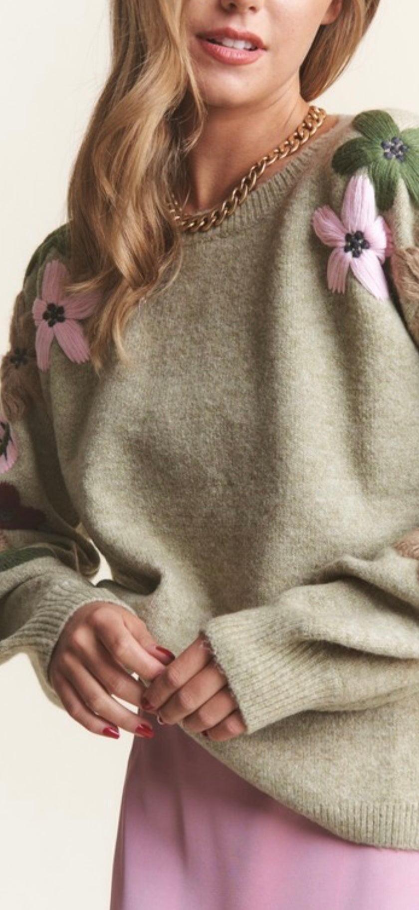 Olive Floral Sweater