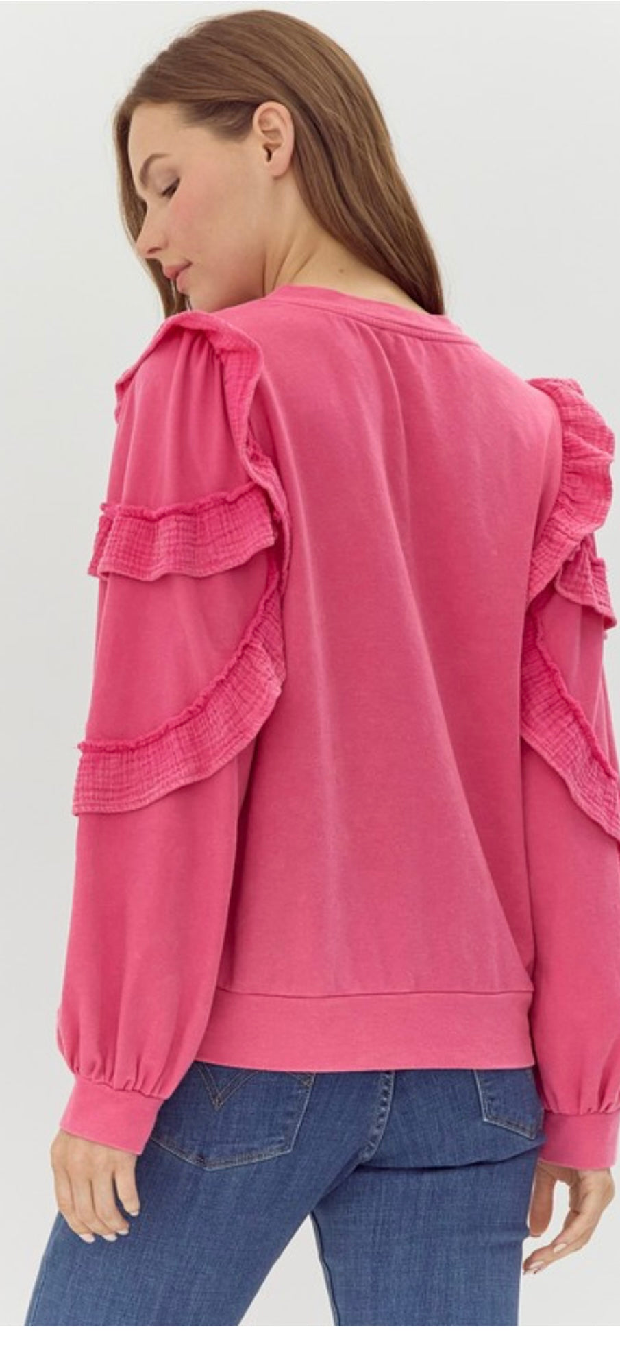 Hot Pink Ruffle Sleeve Pullover