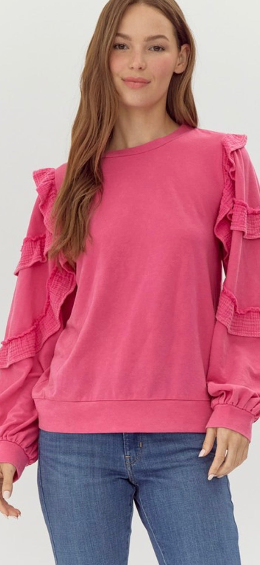 Hot Pink Ruffle Sleeve Pullover