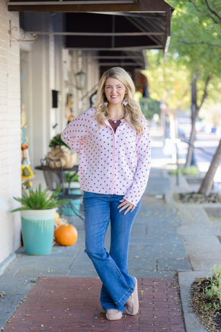 Cozy Brown and Pink Dot Cardi