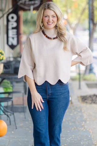 Scallop Trim Sweater Top