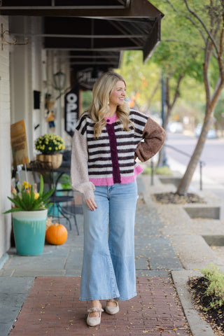 Brown and Pink Fuzzy Cardi